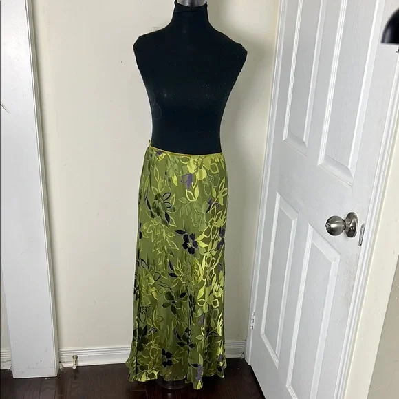 Vintage Jacques Vert 26% Silk Blend Brocade Floral Green Slip Skirt Size 14 - Picture 1 of 13